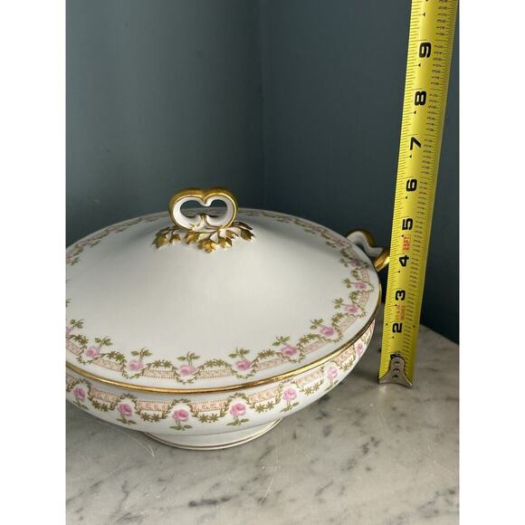 Vintage Wm. Guerin & Co. France Limoges Pink Rose Covered Round Serving Bowl - Picture 12 of 16